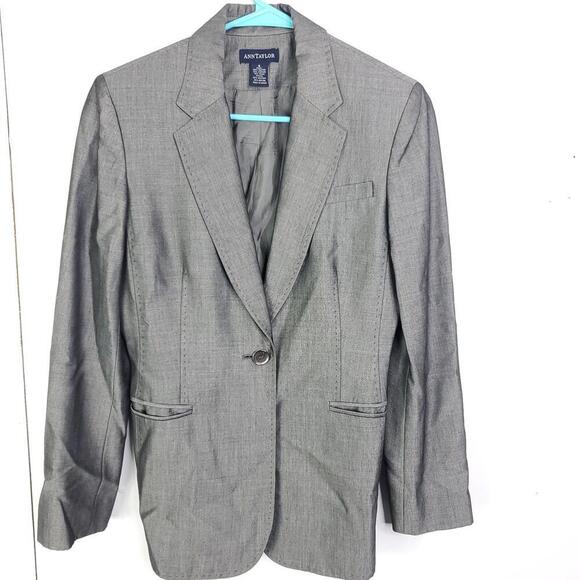 Ann Taylor Blazer Womens 4 Mohair Wool Blend One Button Career Corpcore Gray - Picture 1 of 10